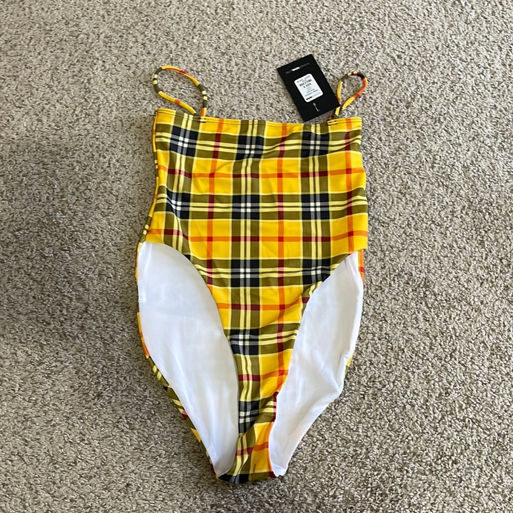 Fashionova yellow plaid extreme high led swimsuit! Size small! NWT!